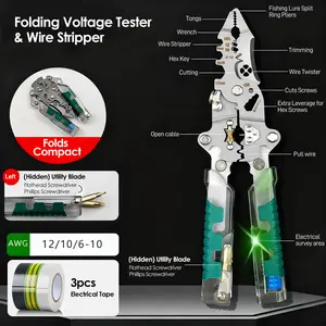 Ultimate 16-in-1 Multifunctional Voltage Tester Pliers with Wire Stripper Cutter AC DC 12-250V Live Wire Detector Sound Light Alarm for Husband Boyfriend Father DIY Enthusiasts