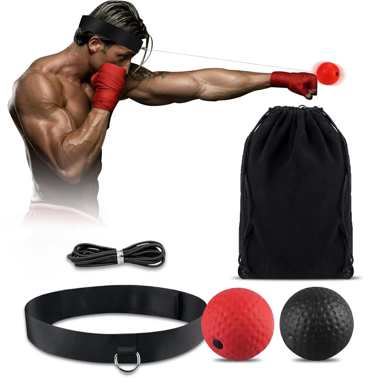2pack Reflex Boxing Training Ball Set with Adjustable Headband, Boxing Equipment Punching Ball Eye Hand Coordination Punching Speed and Fight Reaction