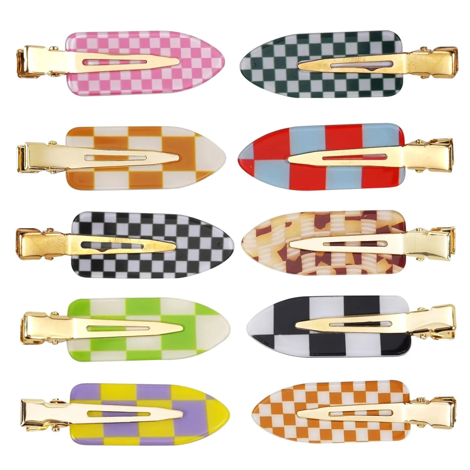 10 count No Crease Hair Clips for Styling, Creaseless  Clips for Women, Checkerboard Makeup Hair Clips, No Bend Bangs Clips