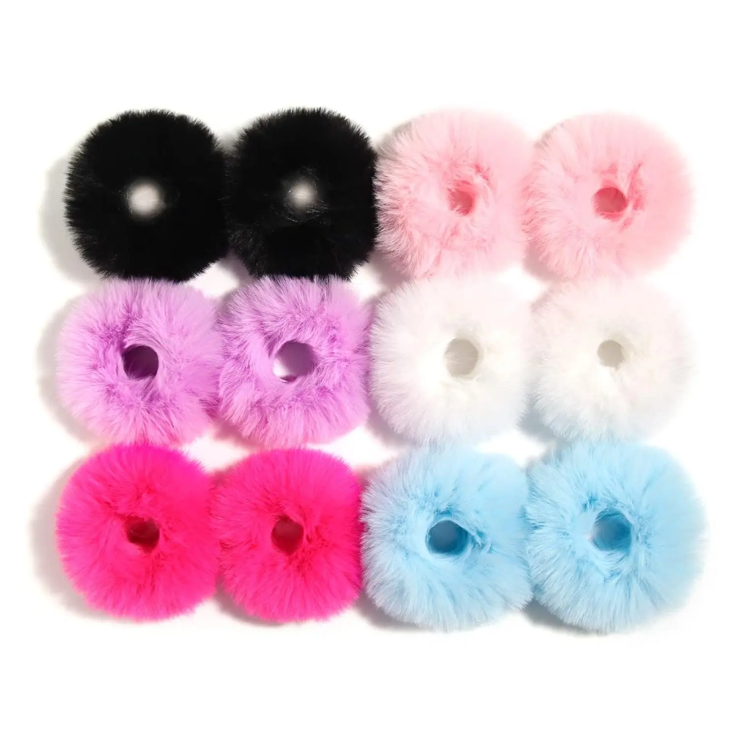 Z-HDW12  Fuzzy Furry Artificial Rabbit Fur Hair Accessory: Faux Fur Rope Wristband, Hair Ring, Ponytail Holder (Bright Mixed)
