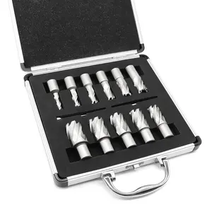 Annular  Set 11 count Shank Mag Drill Bits  Depth, 1"  Diameter 7/16" to 1-1/16" Inch Made with Super Tough M2AL High Speed Steel (HSS) Compatible with High Hardness Materials