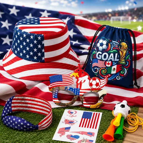 USA Soccer Fan Accessories Set, Red White Blue Game Day Party Gear, American Flag Supplies for Watch Party, Outdoor Celebration & Summer Events summerwins Patriotic Bunting Custom Banners Home Decor Banner