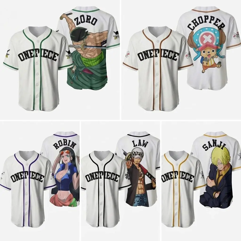 Full Print Zoro/Chopper/Robin/Law/Sanji Baseball Jersey & Women, Anime Baseball Jersey for Men and Women, Baseball Jersey Style