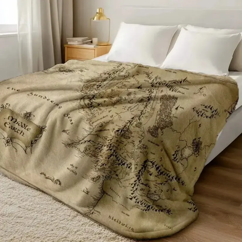 Best Birthday Gift for Lord of the Rings Fans Middle Earth Map Flannel Blanket Machine Washable Super Soft Warm Plush Throw for Home Decor