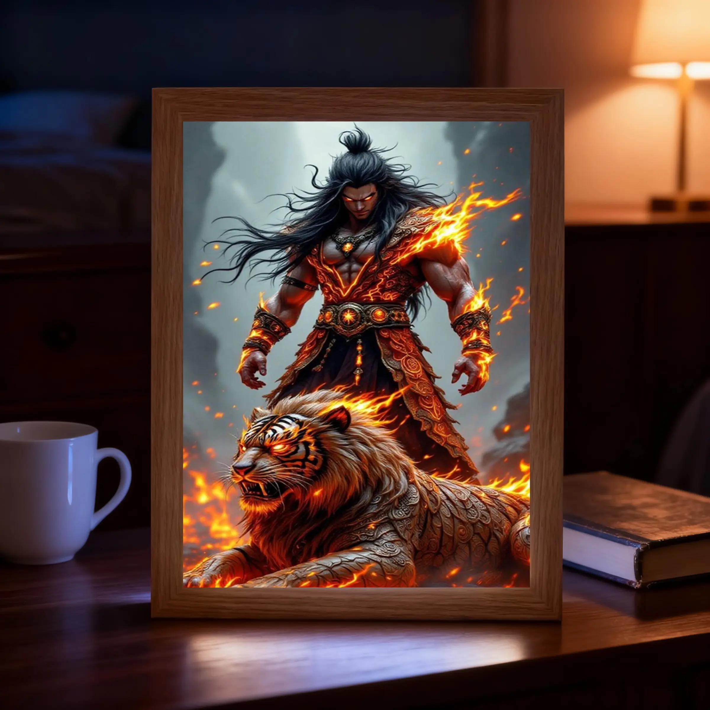 Anime Tiger Character Creative Mirror, LED Art Frame, Wall or Table Decor, Birthday Gift, Thanksgiving or Christmas Present