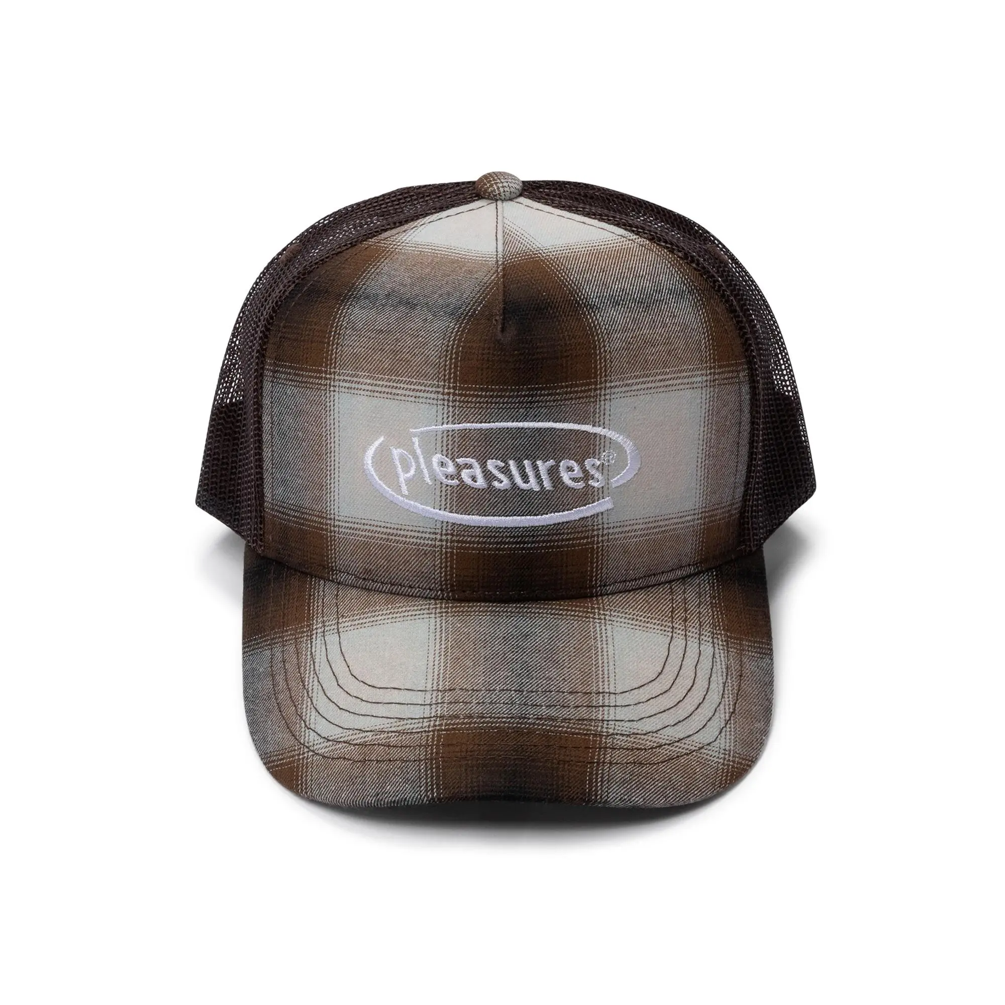 Pleasures Happier Plaid Trucker Cap in Brown