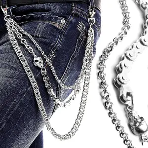 Pants Chain for Men Women Biker Skull Wallet Long Cool EMO Punk Trousers Pocket Belt Key Chains Hip Hop Rock Jean Gothic