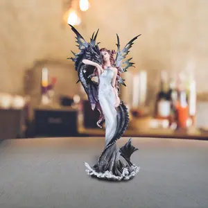 10.5"H Water Fairy with Sea Serpent Statue Fantasy Decoration Figurine