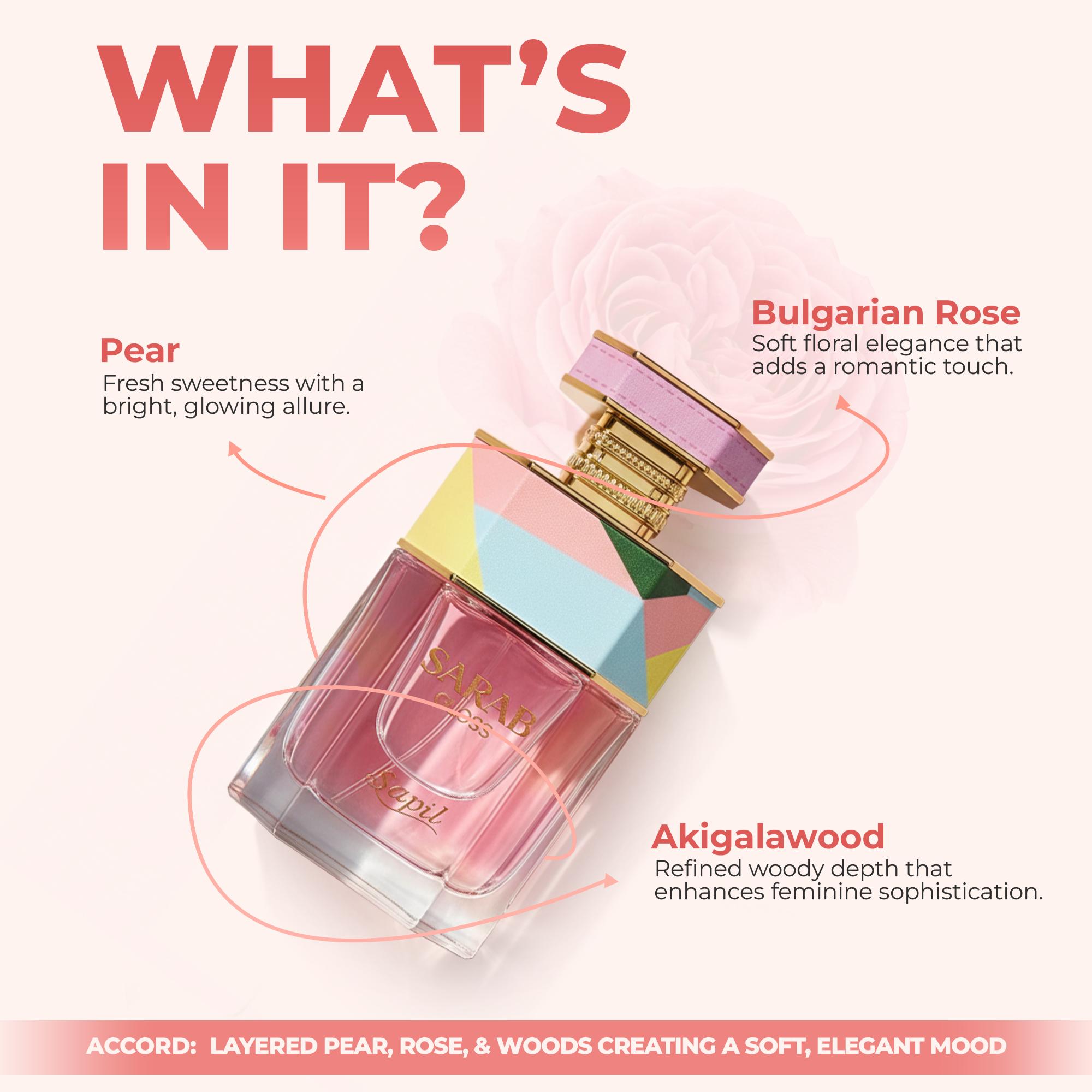 Sapil Mirage Women Perfume Set – Sarab Sheer, Glow & Gloss – Long Lasting Floral Fruity Fragrance Bundle – Soft, Elegant Mood Collection