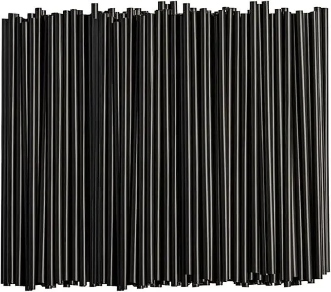[250 Count] 7.75" High Black Straws, Disposable Plastic Drinking Straws - Black