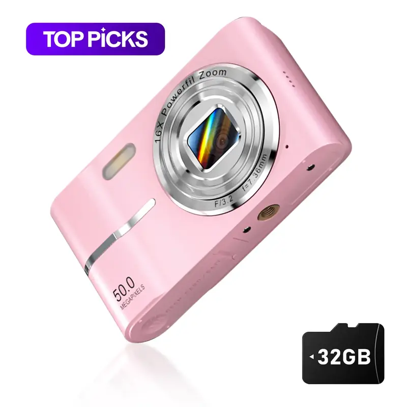 FHD 1080P Digital Camera with SD Card, 16X Digital Zoom Camera, Portable Mini Camera for Teenagers Students Boys Girls, Point and Shoot Camera for Gifts, Tech Gadgets, Gift 0