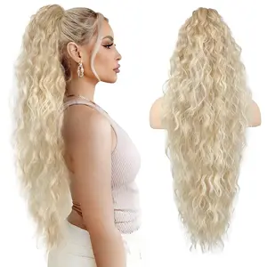 Final Stock:REECHO 30-Inch Wavy Ponytail Extension Natural-Looking Claw Clip Heat Resistant Synthetic Curly Drawstring Pony Tail Wig for Black Women
