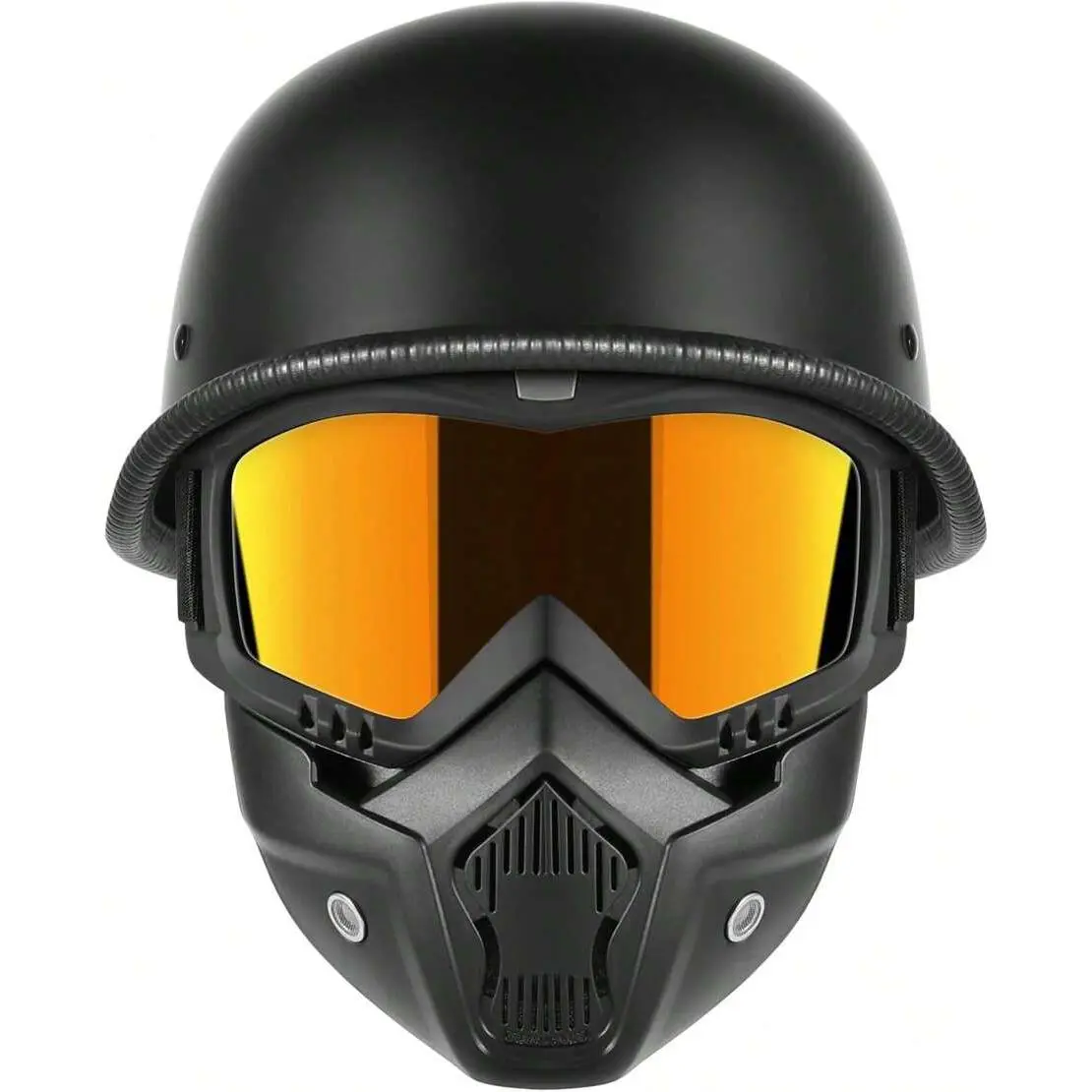 german style motorcycle helmet with goggles Thin Skull Cap Half for Adult Men Women（Including and mask） Retro for Cruiser Scooter DOT Approve Novelty Half Shell Helmet Retro Face for Chopper（Bright XL） Dimensions Size Length Width Height Weight XS 12 1/2 9 3/4 6 1.74 lb S 12 1/2 9 3/4 6 1.72 lb M 12 5/8 10 1/4 6 1/4 1.98 lb L 12 5/8 10 1/4 6 1/4 1.96 lb XL 13 10 3/4 6 3/8 2.02 lb German Style Motorcycle Half Face