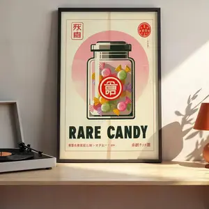 Vintage Japanese PKM Poster Rare Candy Retro Gaming Print Nintendo Inspired Poster