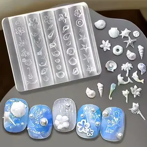 Ocean Theme Nail Art Molds, Seahorse Dolphin Seashell Starfish Designs, Reusable Silicone Moulds, DIY Manicure Decorations for Women Girls