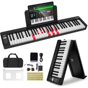 VEVOR 61 Folding Keyboard Bluetooth MIDI, Portable Electronic Digital Foldable Piano with Sustain Pedal Touch Sensitive Lighted Keys Bag, Rechargeable for Beginners Teens Adults, WhiteVEVOR Super Brand Day