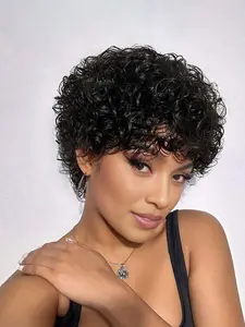 Short Water Wave Human Hair Wig 6 Inch Natural Brazilian Hair Fully Machine Made Suitable for Women Natural Wavy Wig