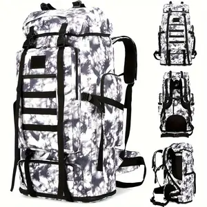100L Camping Hiking Pack Outdoor Mountaineering Sports Bag Camping Backpack Black White Camouflage