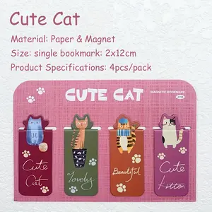 4-Pack Cartoon Cute Cat Magnetic Bookmarks, Reading Markers, Stationery Supplies, DIY Creative Aesthetic Bookmarks, Office & School Essentials
