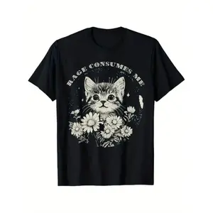 Humorous  Summer T Shirt Featuring Cat Graphic with Sarcastic Quote Rage Consumes Me Soft Fabric Unisex Design