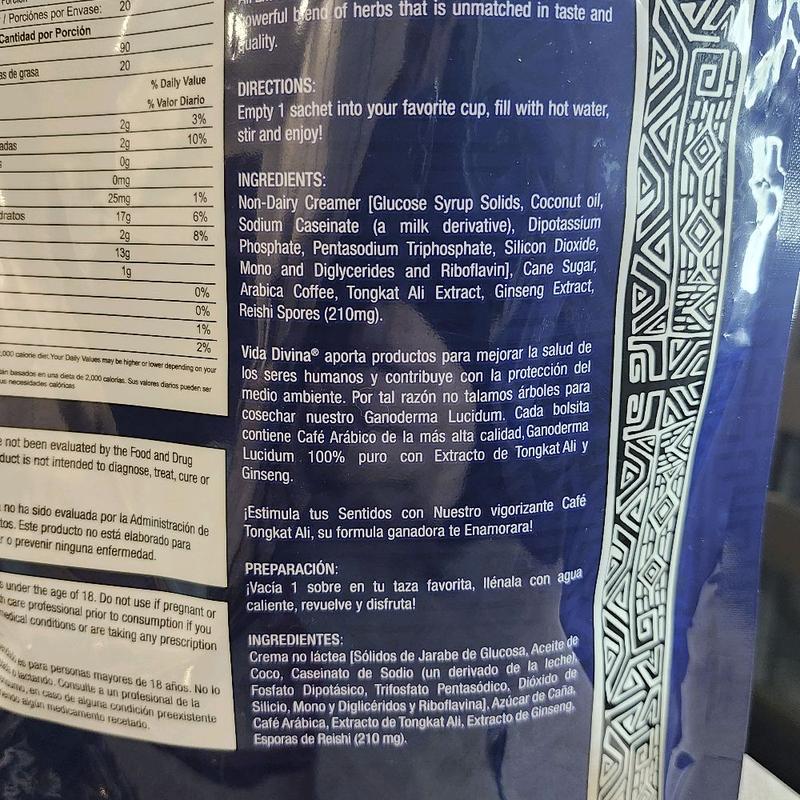 Café Divina Coffee Tongkat Ali 20 Sachets Infused with 100% Organic Reishi 14.8 oz (420 g) Total Volume 210 Sachets - Beverage, Bean Taffy Ginseng Ganoderma Herbal Immune Support ground coffee Mushroom Coffee herbal tea