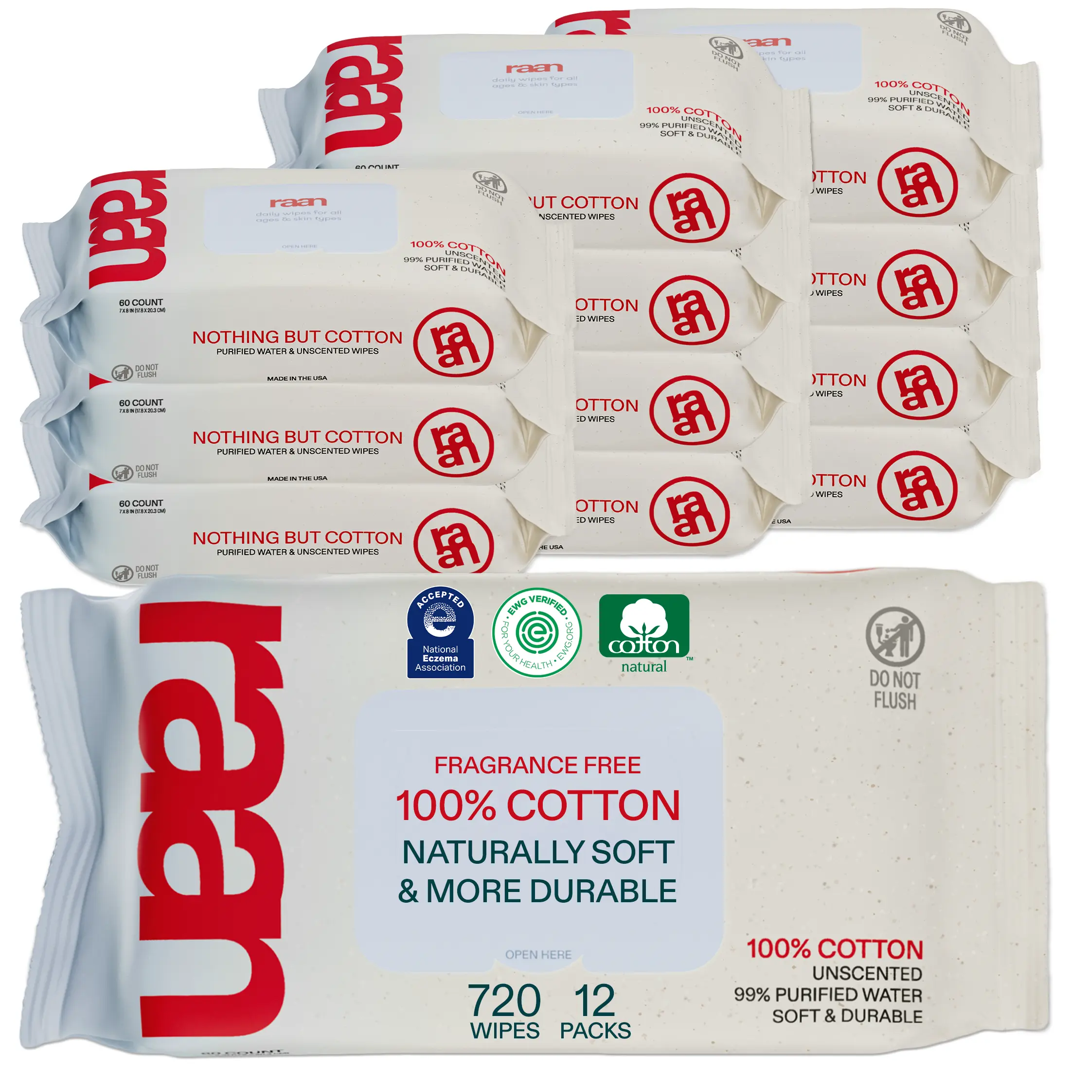 Nothing But Cotton Water Wipes, 720 Count, 12 Packs