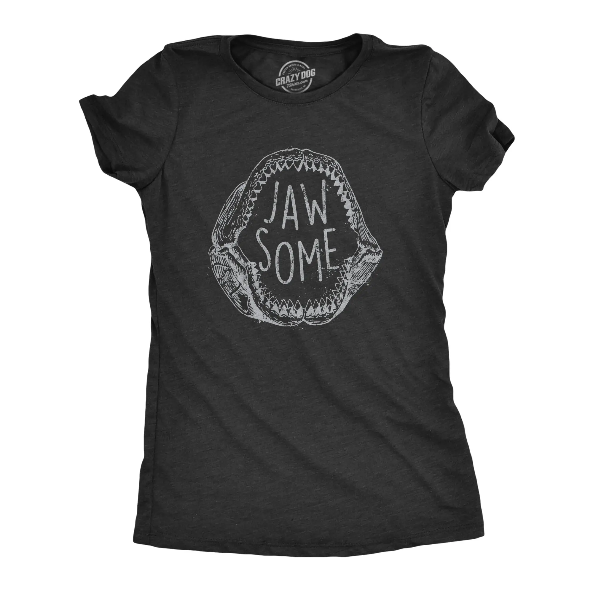 Womens Jaw Some T Shirt Funny Sarcastic Awesome Shark Jaws Teeth Graphic Tee for Ladies Funny Womens T Shirts Cute Vintage Fashion Casual Ladies T-Shirt Gift Shark Tops for Women Funny Animal Top Women's Black -