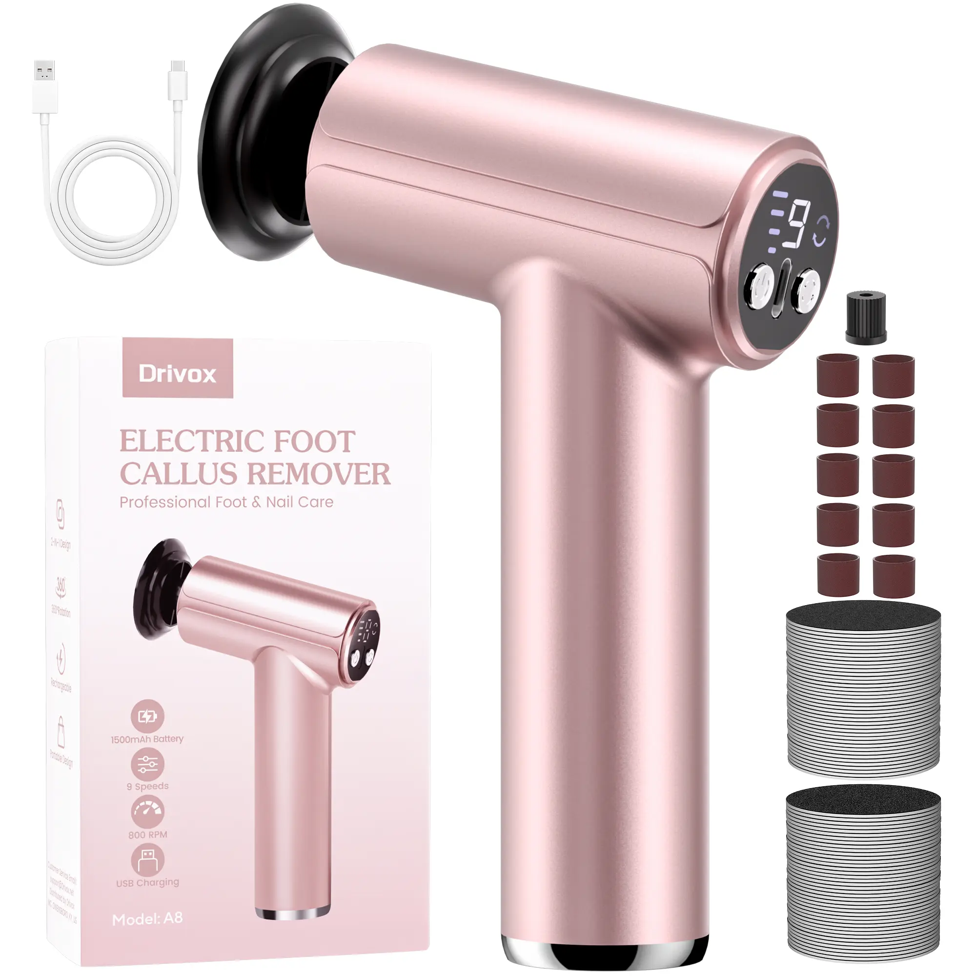 pedicur Electric Foot Callus Remover, 2 in 1 Rechargeable Electric Callus Remover for Feet, Pedicure Tools with 70pcs Sandpapers, Professional Foot Scrubber File for Dead Skin - Pink