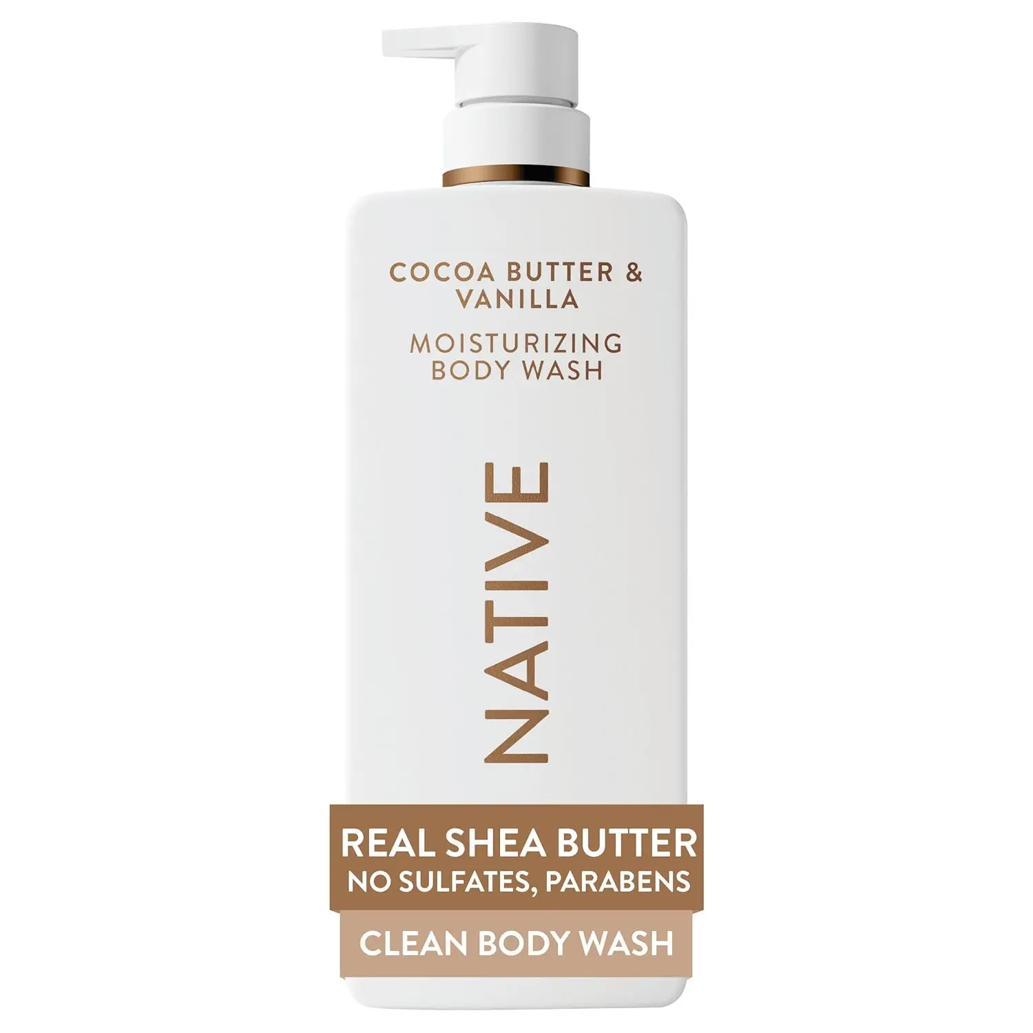 Native Moisturizing Body Wash, Clean & Gentle 24-Hour Hydration with Shea Butter, for Sensitive and Dry Skin, for Women & Men, Sulfate-free, Paraben-free, Cocoa Butter & Vanilla, 22 fl oz