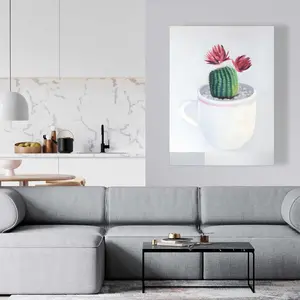 Begin Home Decor C1RC36483LK1XY 36 x 48 in. Mini Cactus in A Cup - Floral Bedroom Canvas for Home Decor