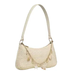Women's Vintage Resort Ocean Creature Faux Pearl Handbag Woven Crossbody Bag, Shoulder bag Suitable For Dates, Outings, Vacations