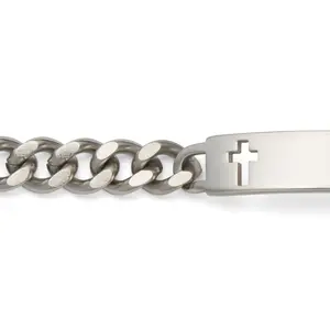 Men's ID Bracelet with Polished Plaque with Cross