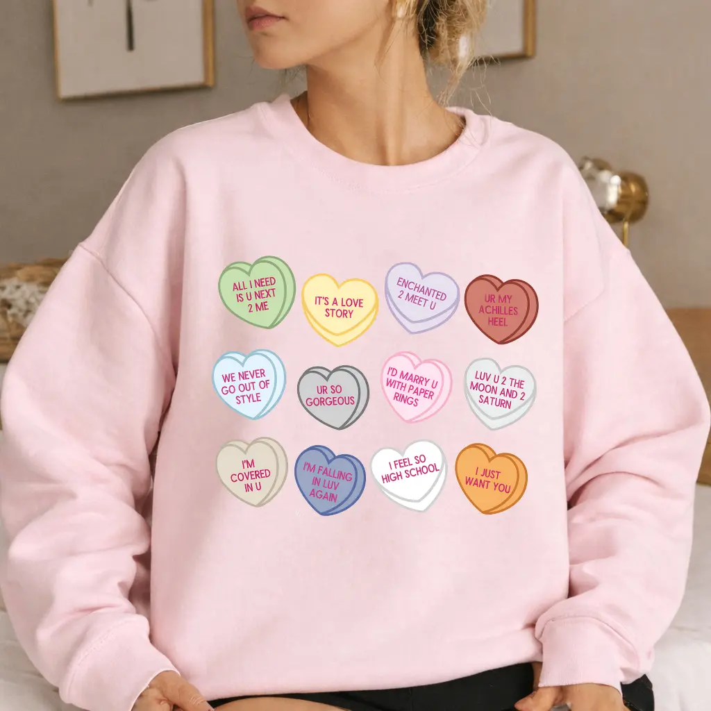 12 Eras Conversation Hearts Sweatshirt, Valentine's Day Crewneck Sweater, Song Lyrics Eras Sweatshirt, Valentine's Day Gift for Fan