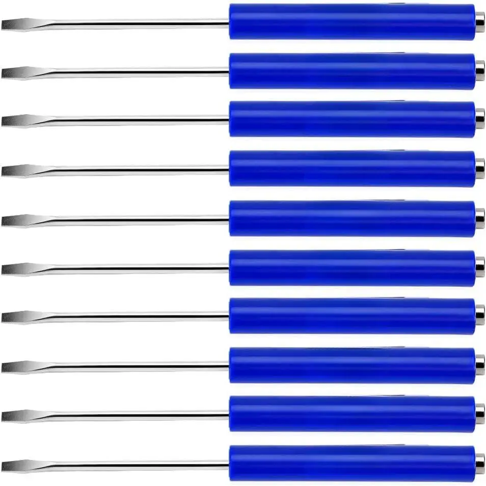 10-Count Portable Steel Mini Pocket Slotted Flathead Screwdrivers (136.6 mm) with Clip, 136.6 mm Slotted Heads, Hand Tools for Assemblers & Mechanics, Trim Removal, Manufacturer Warranty (Blue)