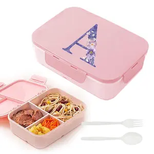 Letter Pattern High Quality Plastic Lunch Box with Cutlery, Large Capacity Compartment Bento Box with Lid, Leak Proof Food Container with Fork & Spoon for School Camping Office, Leakproof Lunch Box