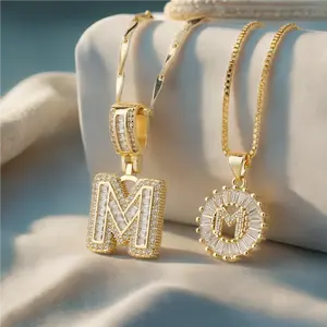 Kimor 2 Pack Initial Letter Pendant Necklaces for Women, 14K Gold Plated Cubic Zirconia Alphabet Necklace, Fashion Jewelry Jewelry for Parties & Birthdays