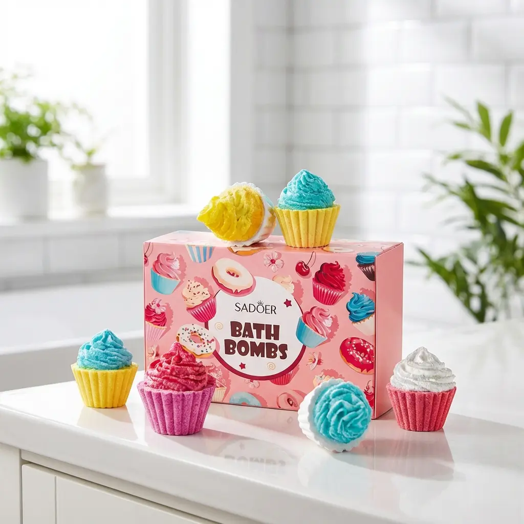 Ice Cream Bath Salt Ball Set, 6-Piece Fun Shape Gift Box, Moisturizing & Gentle Cleansing, Perfect for Home Spa, Valentine's Day, Mother's Day