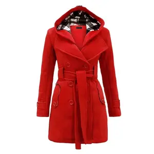 2020 Wool Jacket Fur Collar Slim Outwear Women's Winter Trench Coat