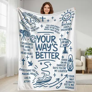 Christian Faith Inspirational Quotes Fleece Blanket  Jesus Way Typography Print  Soft Warm Cozy Lightweight Blanket for Bedroom Living Room Church Prayer Time Gift Home Decor summerwins