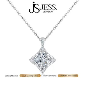 【Astral-N】3Carat 8mm Princess Cut Synthetic Moissanite Pendant Necklace, DE Color VVS1, S925 Sterling Silver Platinum/14K Gold/Rose Gold Plated, Halo Statement Necklaces For Women