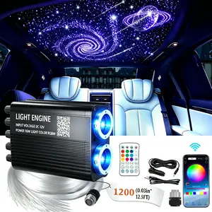 Twinkle & Meteor 2 in 1,Starlight Headliner Kits, 750pcs/1200pcs*0.03in*12.5ft,for Car Home Game room, Fiber Optic Roof Starlight Ceiling Lights, Color-Changing, Static 16Color And Rgb Light Change, Fade, Jump, Spark, Interior Led Vehicle ti