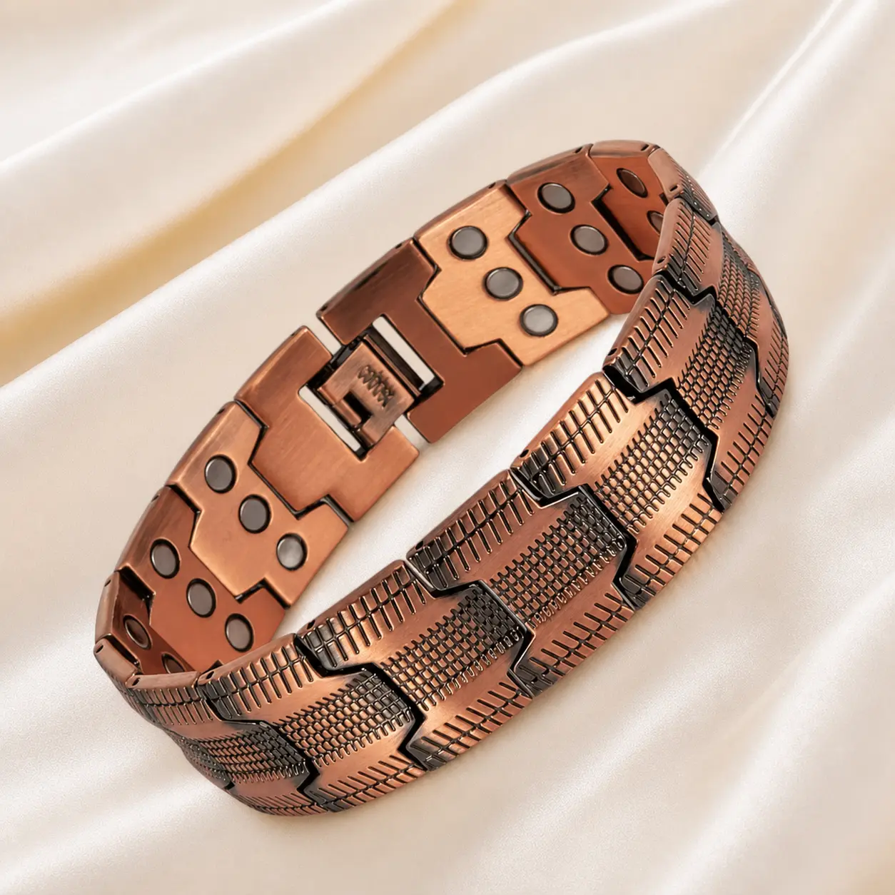 Men's 99.99% Pure Copper Link Bracelet - 22.5In Adjustable Therapeutic Jewelry with 3500 Gauss Triple-Strength Neodymium Magnets, 100.5g, Magnetism, Casual Daily Wear, Durable and Functional Pulse Therapy Accessory for Physical Well-Being Boost, Enhances,