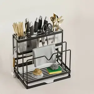 New Kitchen Practical Storage Rack, Multifunctional Carbon Steel Cutting Board Chopstick Holder, Wall Mountable Tabletop, Easy Access