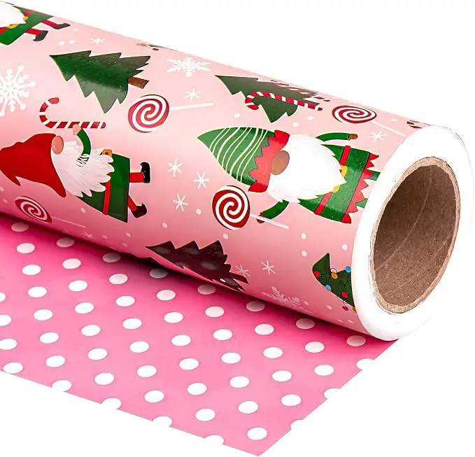 WRAPAHOLIC Christmas Wrapping Paper Roll, Reversible Holiday Gift Wrap with Santa, Nutcracker, Gnome, Christmas Tree, Cute & Elegant Christmas Gift Wrapping Paper for Kids, Family,Holiday Party, Winter Gifts, 17 Inch x 33 or 16.4 Feet