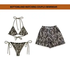 Camo Matching Swimwear for Couples - Bottomland Camo Style Swimwear Set - Couple Matching Bikini & Men’s Shorts, Camo Beach Vacation Outfit