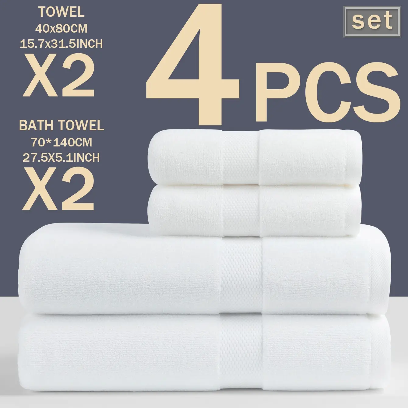 Luxury Satin Jacquard Bath Towels Set, Soft & Absorbent, Reusable, Ideal for Home Use, Travel, Sauna, Spa, 4-Piece Large Size