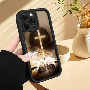 Jesus Cross Pattern Case for iPhone 16 15 14 Pro Max 13 12 11 XR XS Plus Shockproof Non Slip Military-Grade Protection Silicone Cover