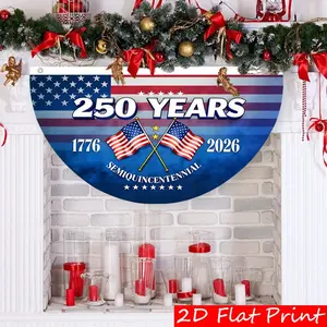 1pc America 250 Half Fan Banner 1776-2026, Weather-Resistant Patriotic Christmas Decor, Double-Sided Semi Circle Hanging Flag for Indoor Outdoor Holiday Background