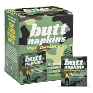 Butt Napkins - XL Flushable Wipes for Hunters - Clean Up During the Hunt - Aloe & Vitamin E - Field Ready - USA Made - Scent-Free & Unisex