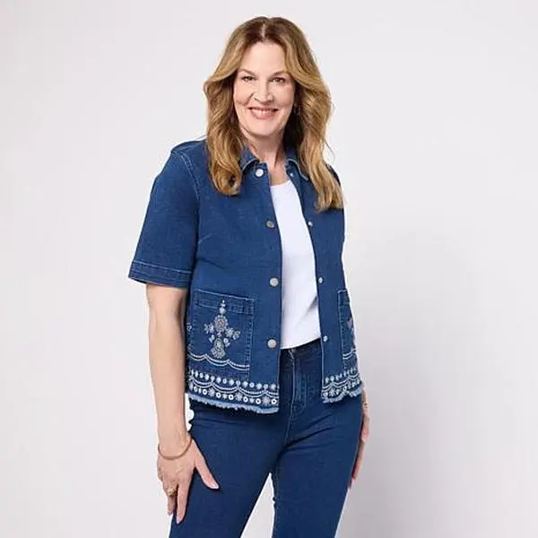 DG2 by Diane Gilman Classic Stretch Embroidered Eyelet Jacket